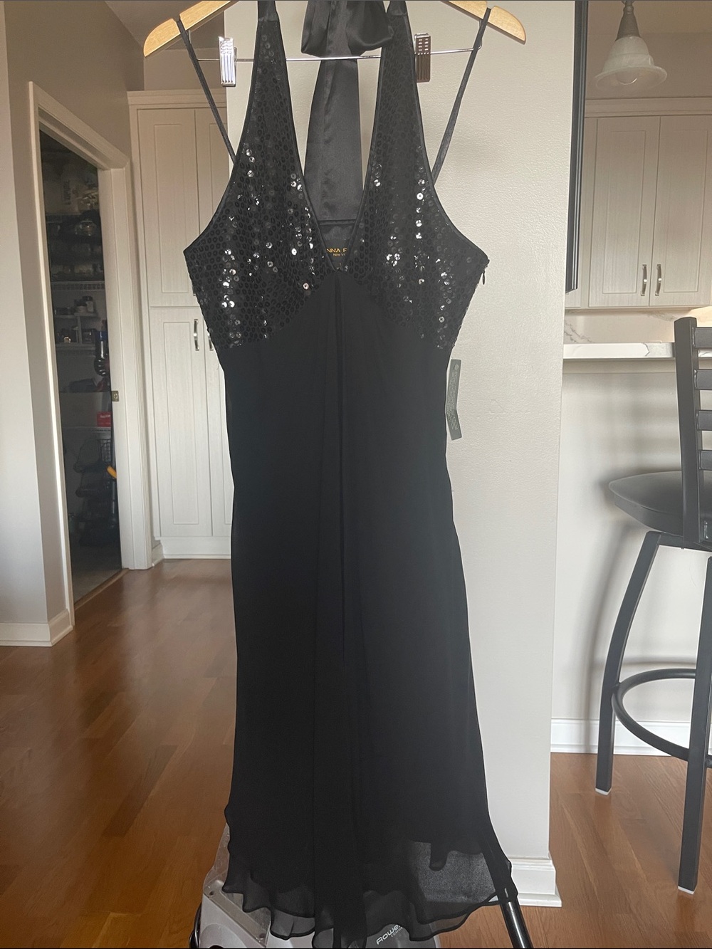NWT Donna Ricco black halter sequin top cocktail dress size 14